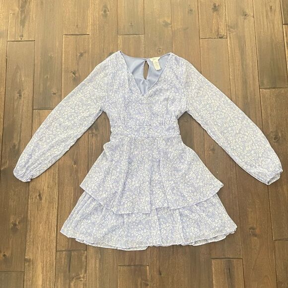 Japna Light Blue Floral Ruffle Mini Dress M - Picture 1 of 8